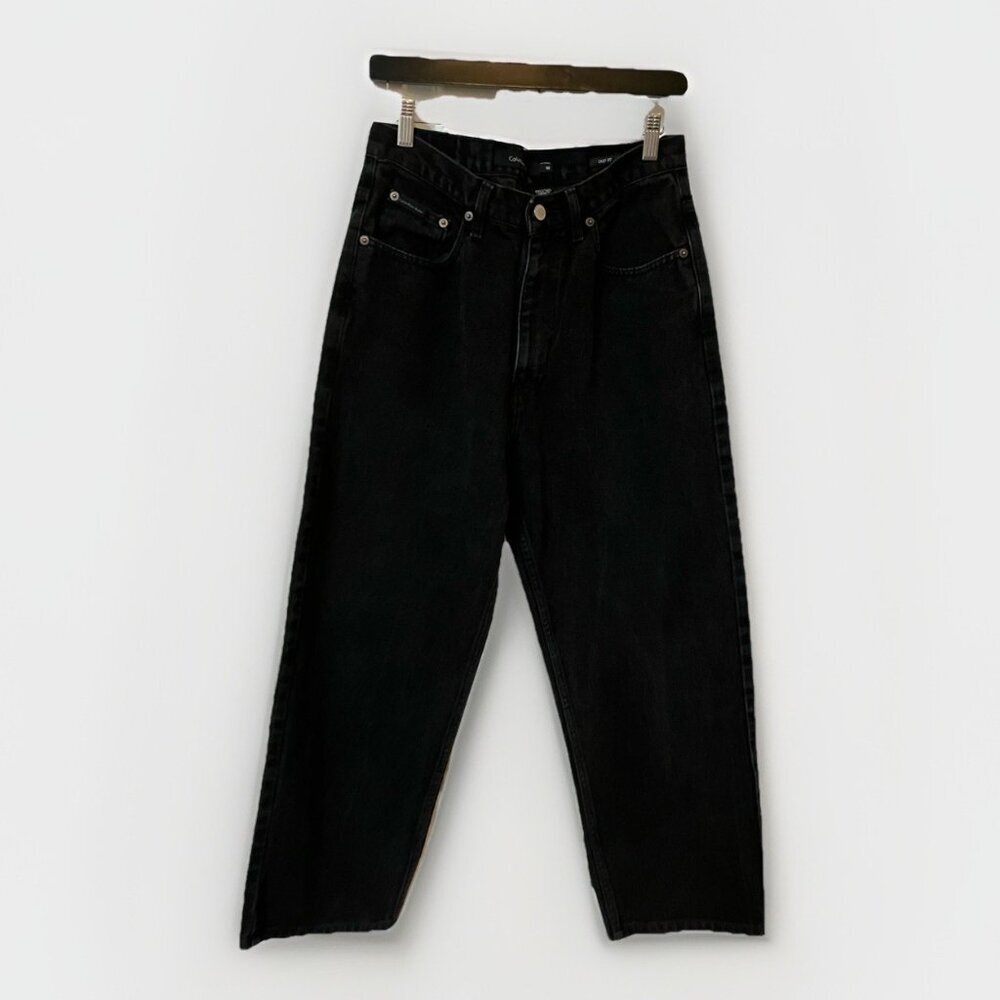 Y2K Calvin Klein Easy Fit‎ Jeans Womens 32 Black Tapered High Rise Cropped